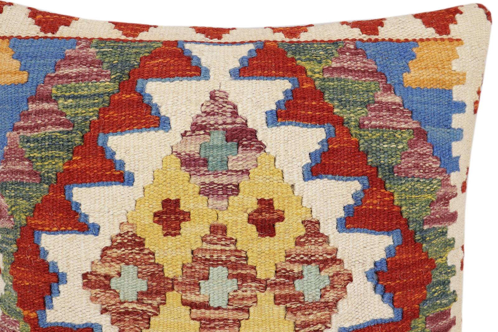 handmade Traditional Pillow Rust Blue Hand-Woven SQUARE 100% WOOL Hand woven turkish pillow2 x 2