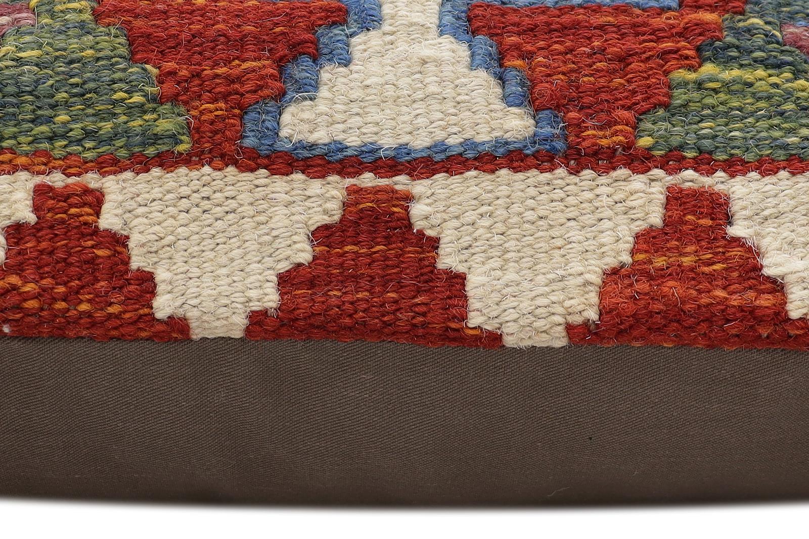 handmade Traditional Pillow Rust Blue Hand-Woven SQUARE 100% WOOL Hand woven turkish pillow2 x 2