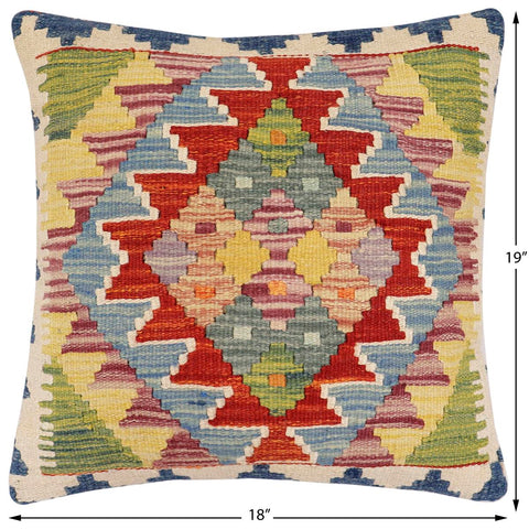 handmade Traditional Pillow Rust Blue Hand-Woven SQUARE 100% WOOL  Hand woven turkish pillow  2 x 2