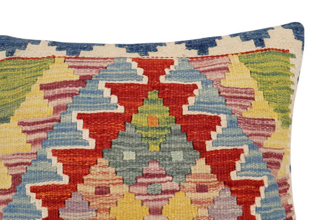 handmade Traditional Pillow Rust Blue Hand-Woven SQUARE 100% WOOL  Hand woven turkish pillow  2 x 2