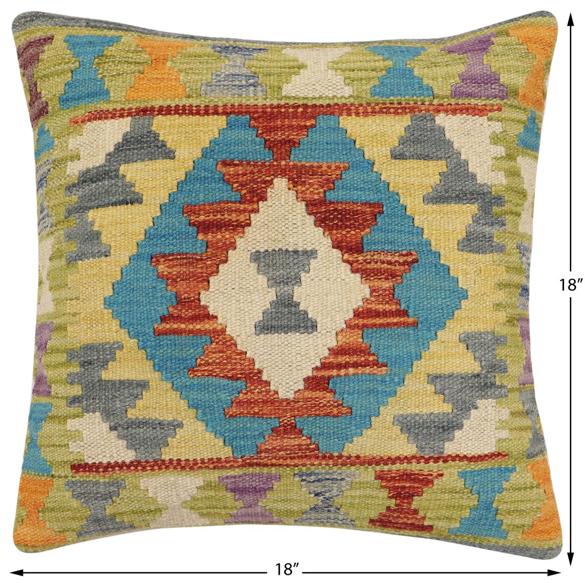 handmade Traditional Pillow Rust Blue Hand-Woven SQUARE 100% WOOL Hand woven turkish pillow2 x 2