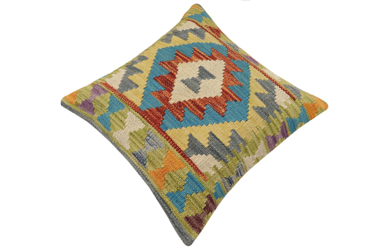 handmade Traditional Pillow Rust Blue Hand-Woven SQUARE 100% WOOL Hand woven turkish pillow2 x 2