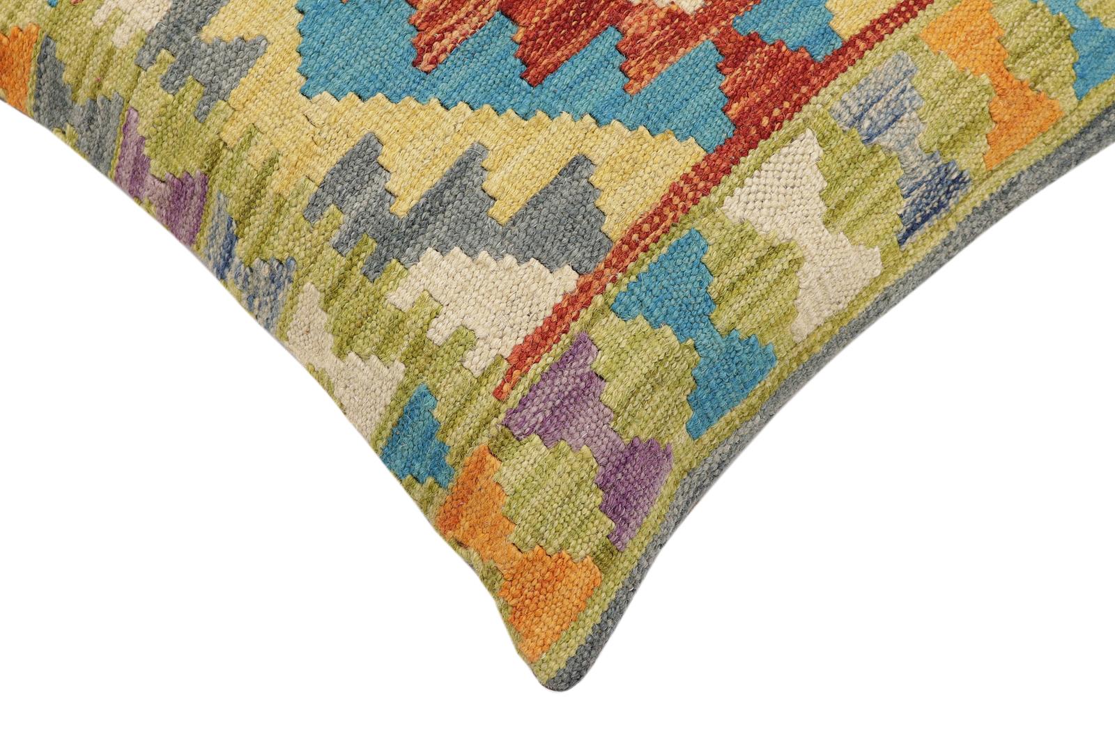 handmade Traditional Pillow Rust Blue Hand-Woven SQUARE 100% WOOL Hand woven turkish pillow2 x 2