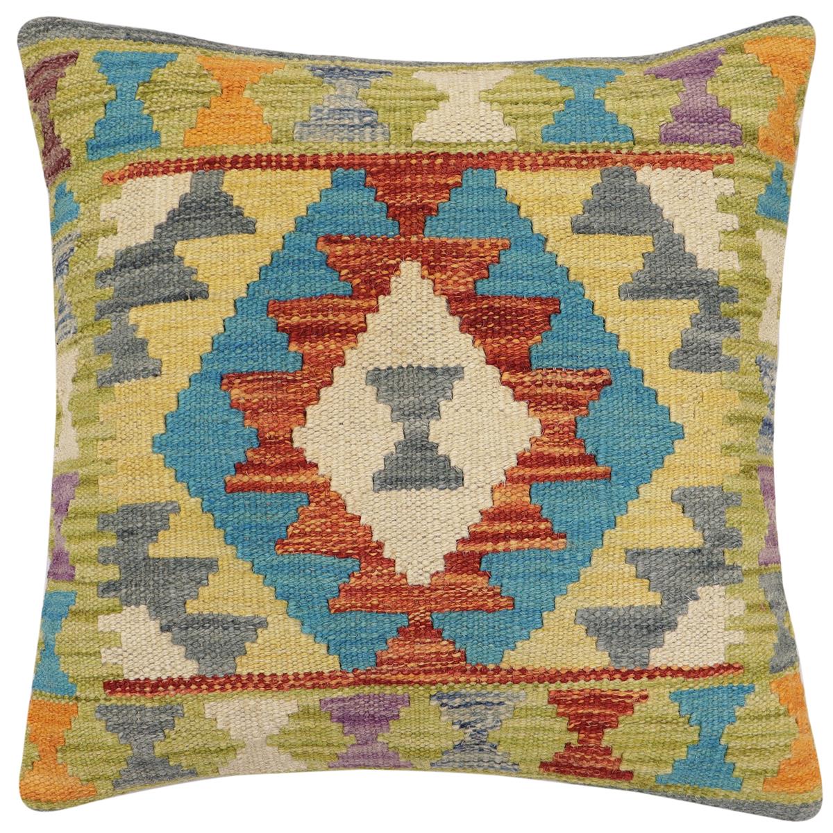 handmade Traditional Pillow Rust Blue Hand-Woven SQUARE 100% WOOL Hand woven turkish pillow2 x 2