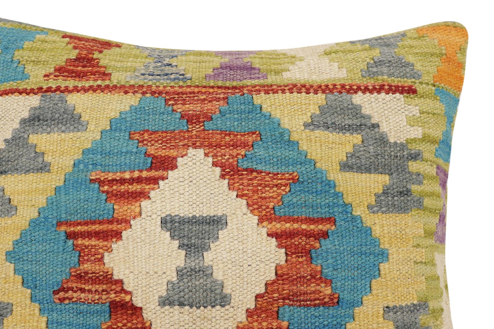 handmade Traditional Pillow Rust Blue Hand-Woven SQUARE 100% WOOL Hand woven turkish pillow2 x 2