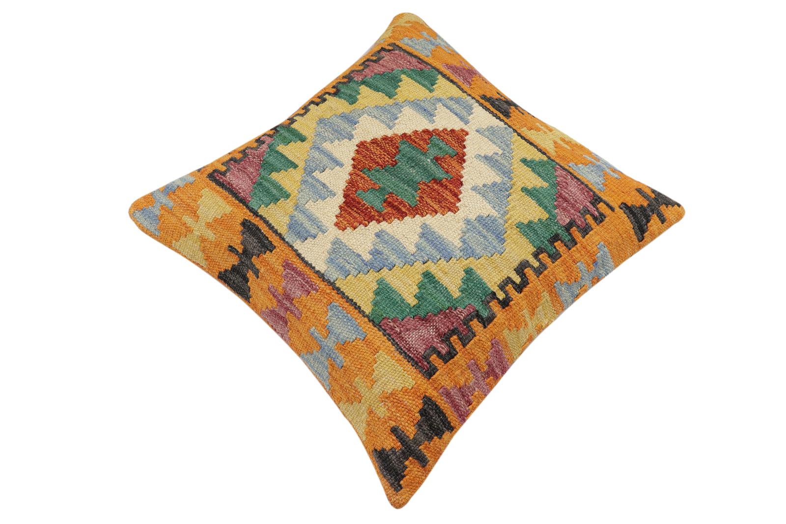 handmade Traditional Pillow Rust Blue Hand-Woven SQUARE 100% WOOL Hand woven turkish pillow2 x 2