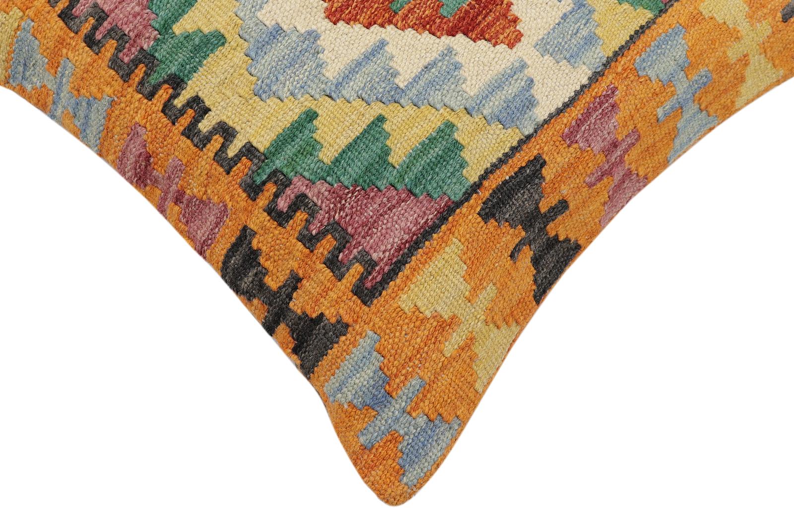 handmade Traditional Pillow Rust Blue Hand-Woven SQUARE 100% WOOL Hand woven turkish pillow2 x 2