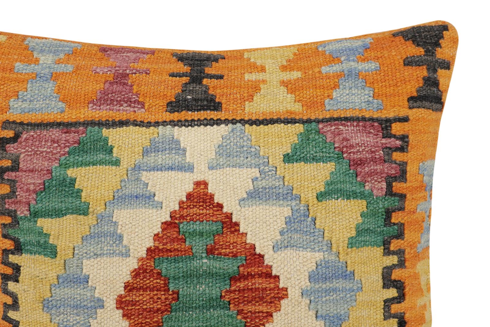 handmade Traditional Pillow Rust Blue Hand-Woven SQUARE 100% WOOL Hand woven turkish pillow2 x 2