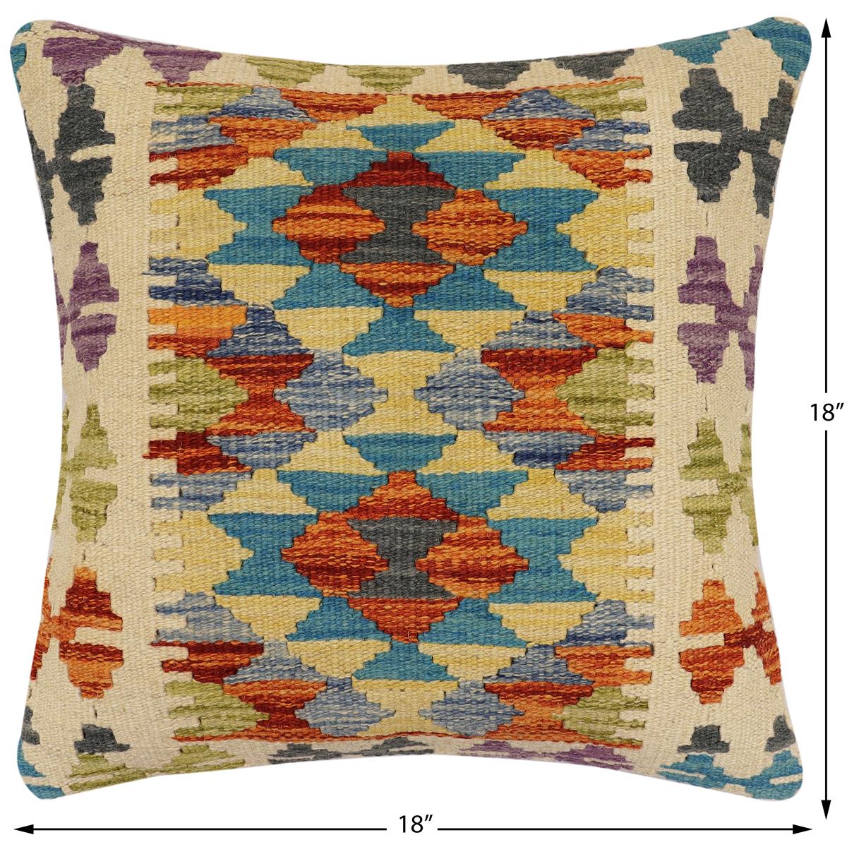 handmade Traditional Pillow Rust Blue Hand-Woven SQUARE 100% WOOL Hand woven turkish pillow2 x 2