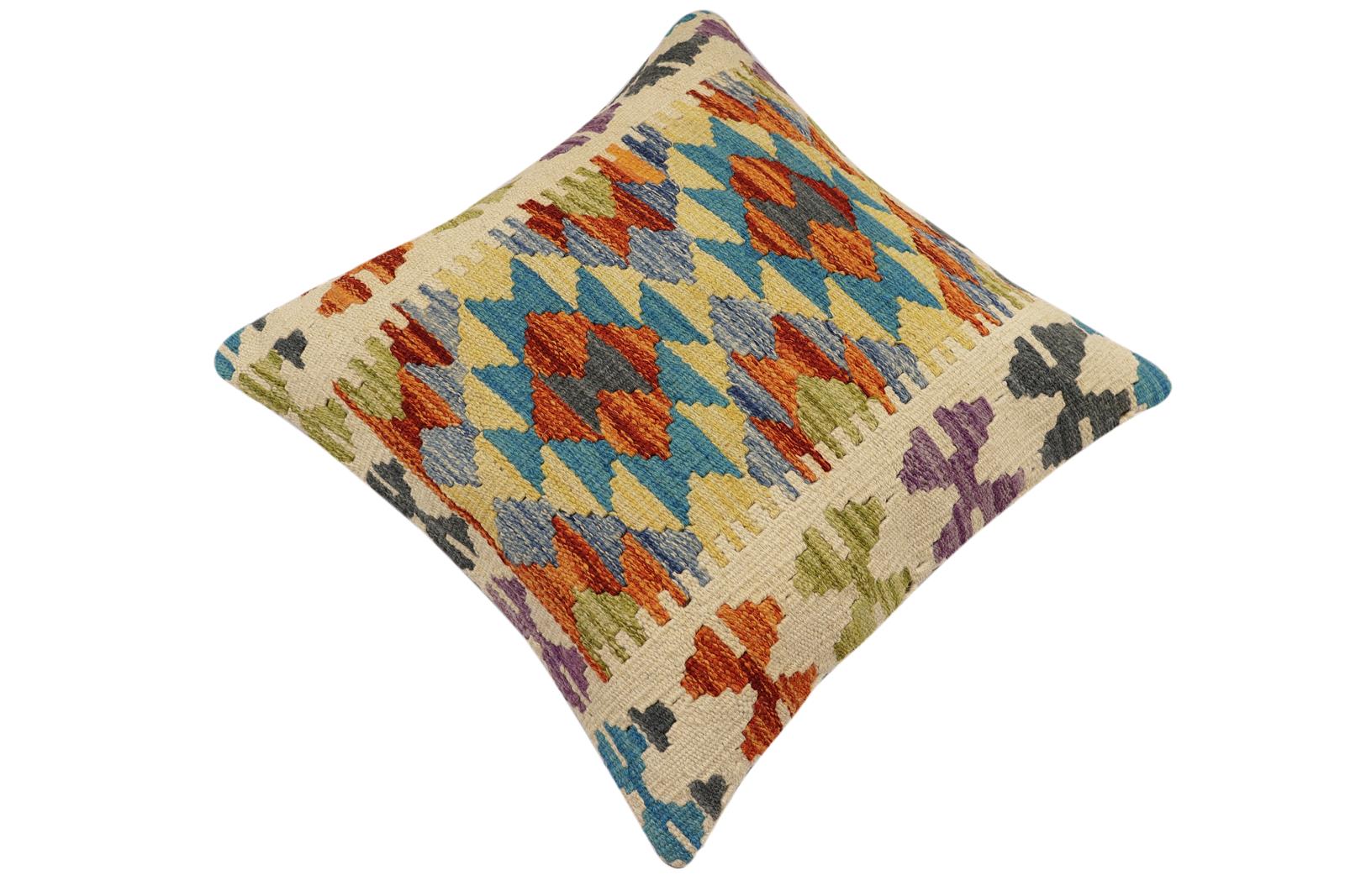 handmade Traditional Pillow Rust Blue Hand-Woven SQUARE 100% WOOL Hand woven turkish pillow2 x 2