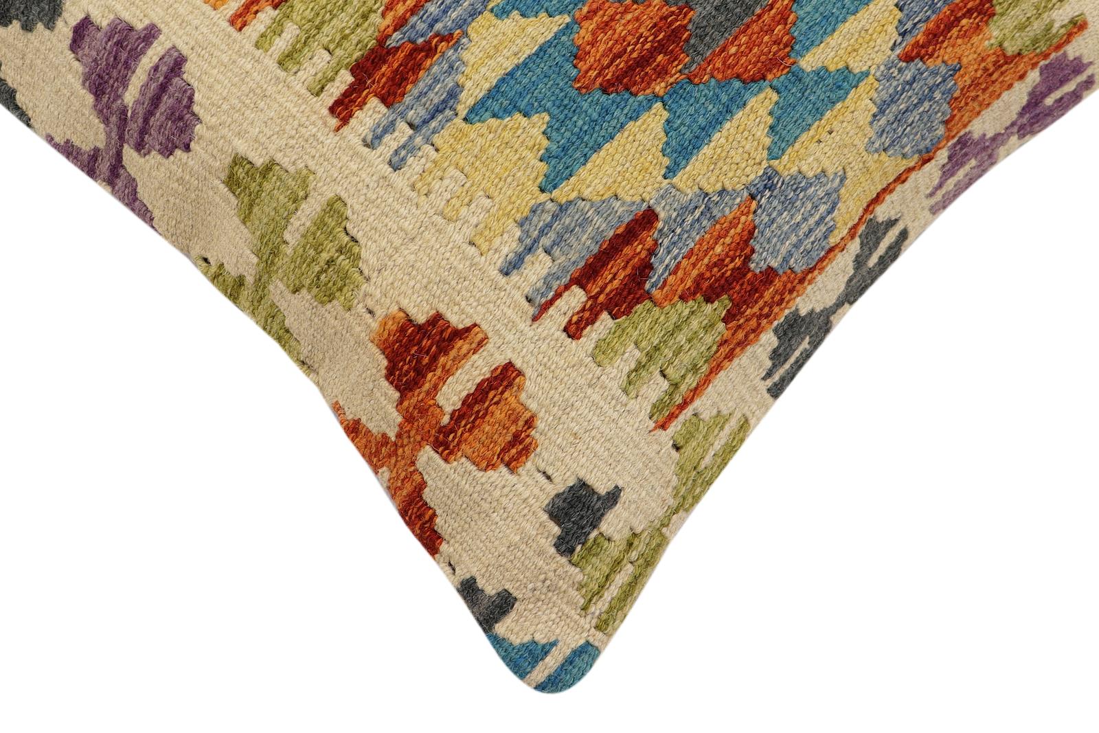 handmade Traditional Pillow Rust Blue Hand-Woven SQUARE 100% WOOL Hand woven turkish pillow2 x 2