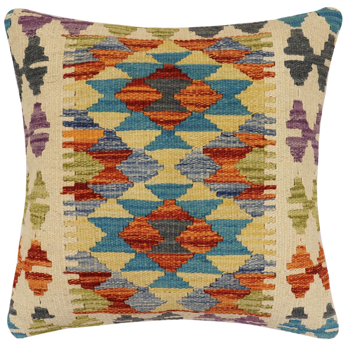 handmade Traditional Pillow Rust Blue Hand-Woven SQUARE 100% WOOL Hand woven turkish pillow2 x 2