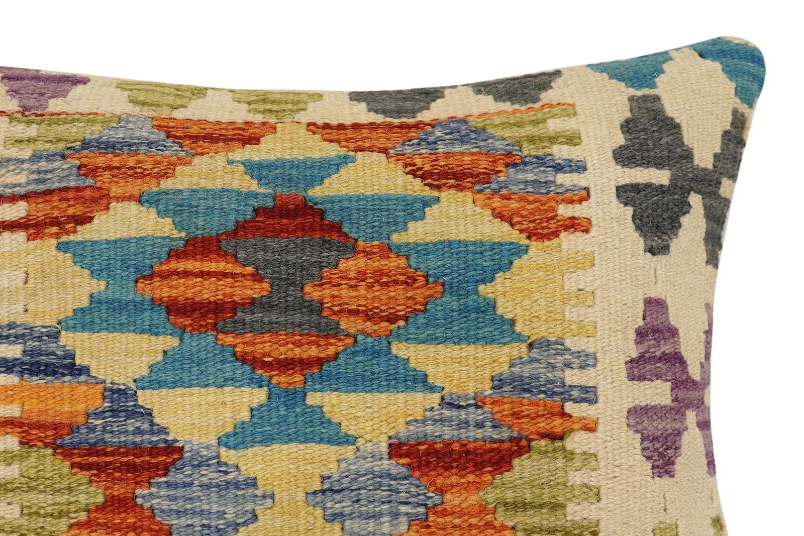handmade Traditional Pillow Rust Blue Hand-Woven SQUARE 100% WOOL Hand woven turkish pillow2 x 2