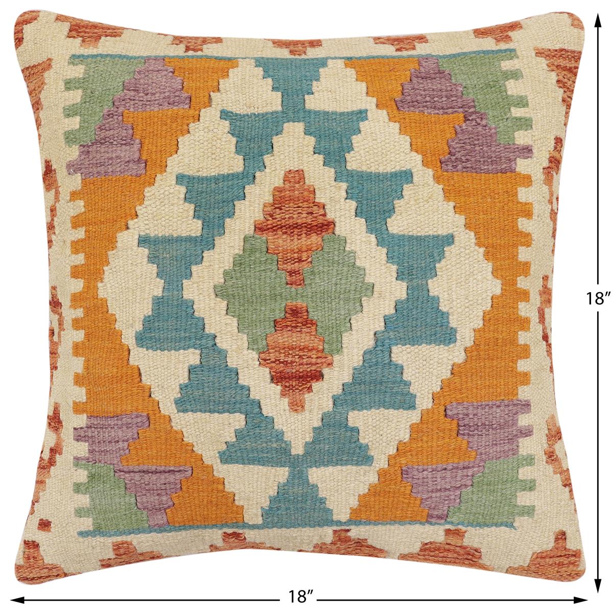 handmade Traditional Pillow Rust Blue Hand-Woven SQUARE 100% WOOL Hand woven turkish pillow2 x 2