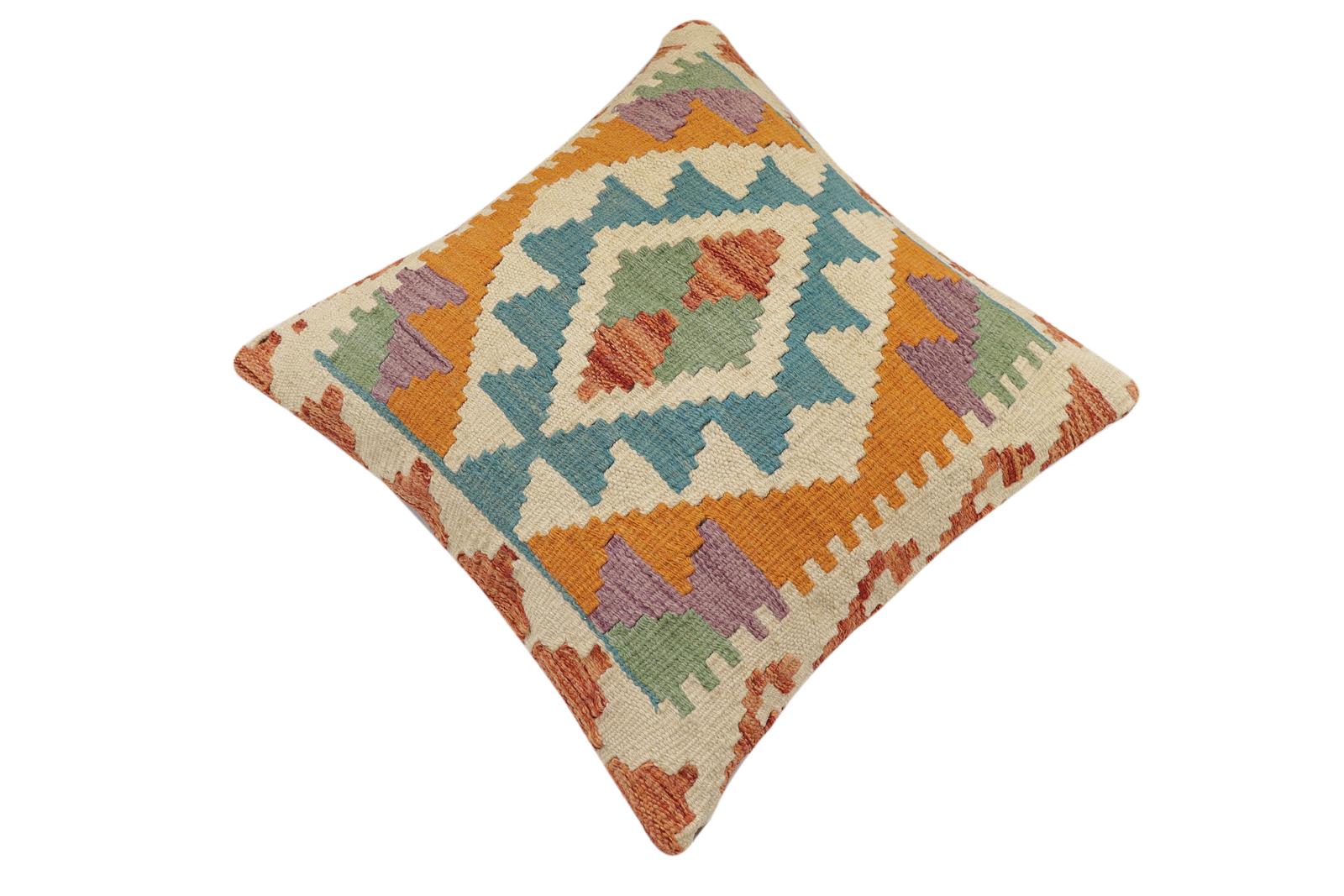 handmade Traditional Pillow Rust Blue Hand-Woven SQUARE 100% WOOL Hand woven turkish pillow2 x 2