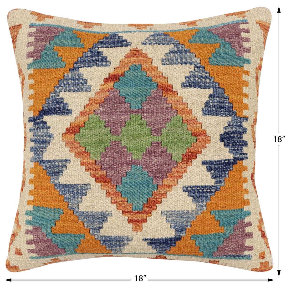 handmade Traditional Pillow Rust Blue Hand-Woven SQUARE 100% WOOL Hand woven turkish pillow2 x 2