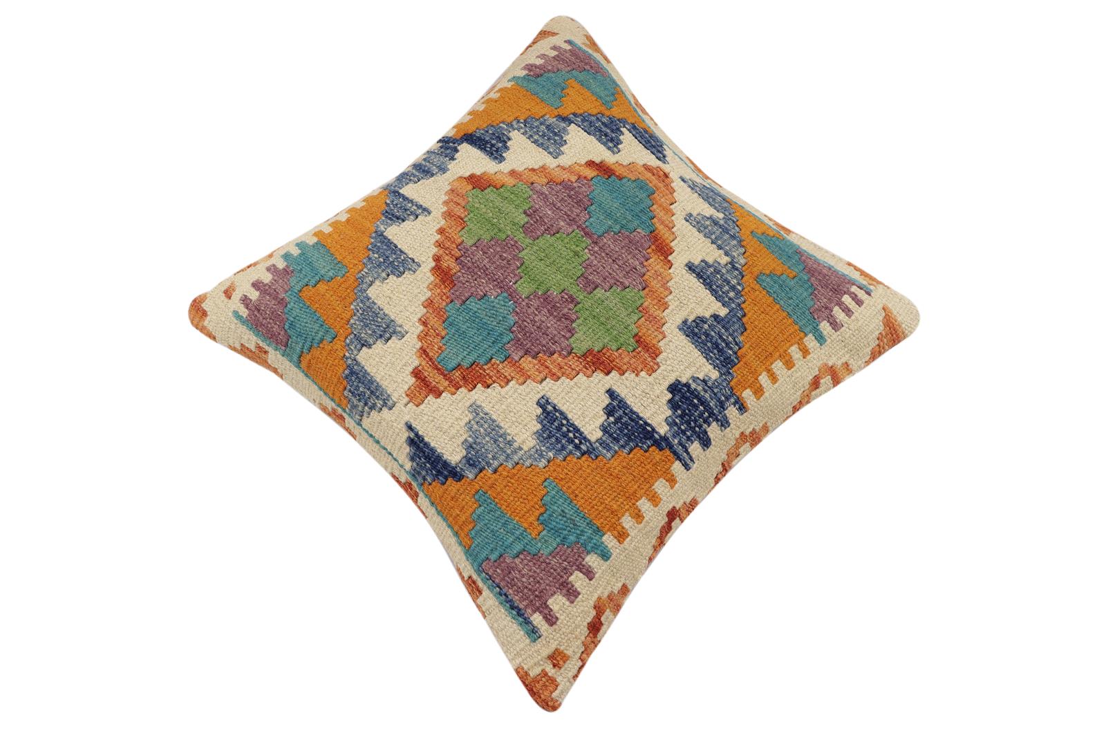 handmade Traditional Pillow Rust Blue Hand-Woven SQUARE 100% WOOL Hand woven turkish pillow2 x 2