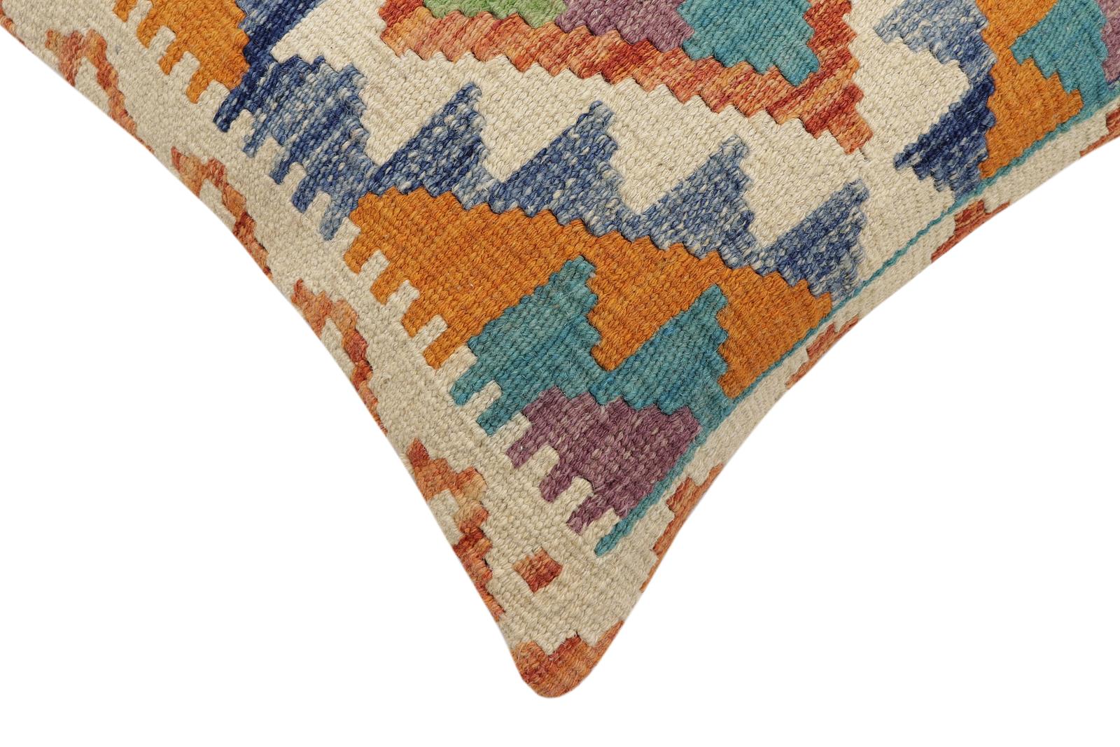 handmade Traditional Pillow Rust Blue Hand-Woven SQUARE 100% WOOL Hand woven turkish pillow2 x 2