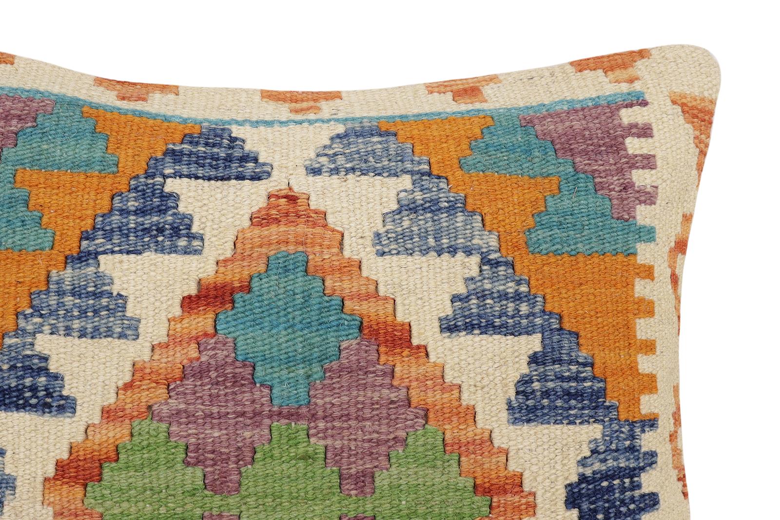 handmade Traditional Pillow Rust Blue Hand-Woven SQUARE 100% WOOL Hand woven turkish pillow2 x 2