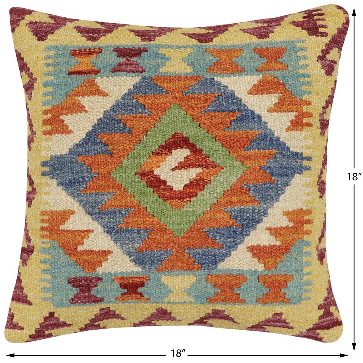 handmade Traditional Pillow Rust Blue Hand-Woven SQUARE 100% WOOL Hand woven turkish pillow2 x 2