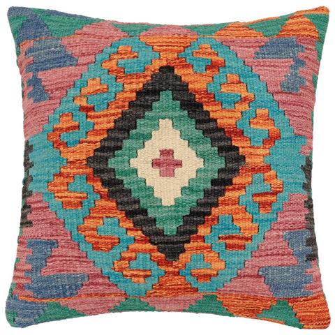 handmade Traditional Pillow Rust Blue Hand-Woven SQUARE 100% WOOL  Hand woven turkish pillow  2 x 2