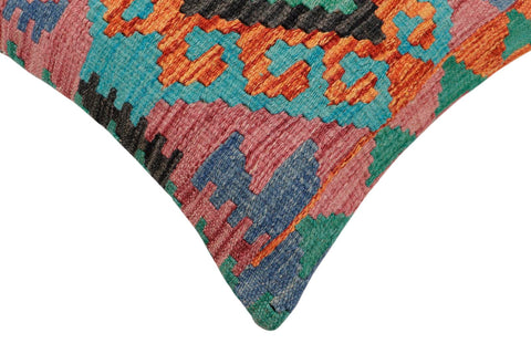 handmade Traditional Pillow Rust Blue Hand-Woven SQUARE 100% WOOL  Hand woven turkish pillow  2 x 2