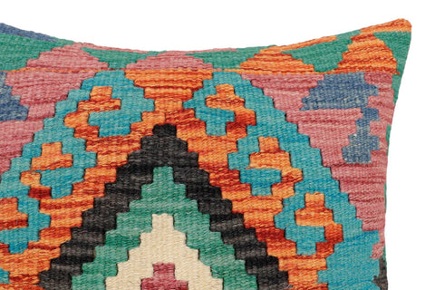 handmade Traditional Pillow Rust Blue Hand-Woven SQUARE 100% WOOL  Hand woven turkish pillow  2 x 2