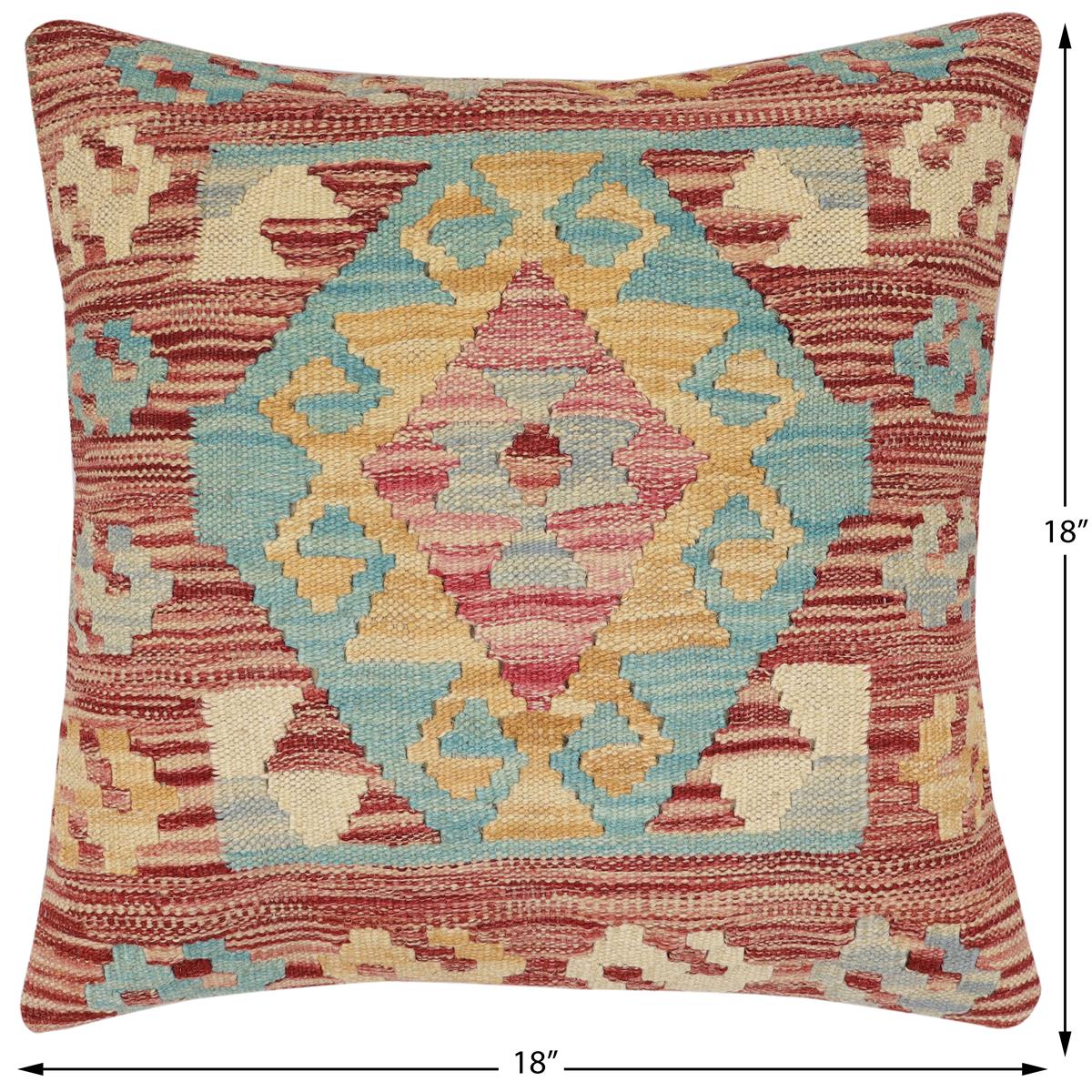 handmade Traditional Pillow Red Blue Hand-Woven SQUARE 100% WOOL Hand woven turkish pillow2 x 2
