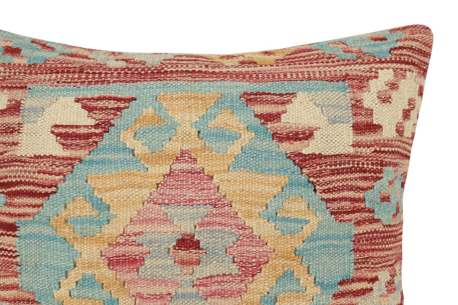 handmade Traditional Pillow Red Blue Hand-Woven SQUARE 100% WOOL Hand woven turkish pillow2 x 2
