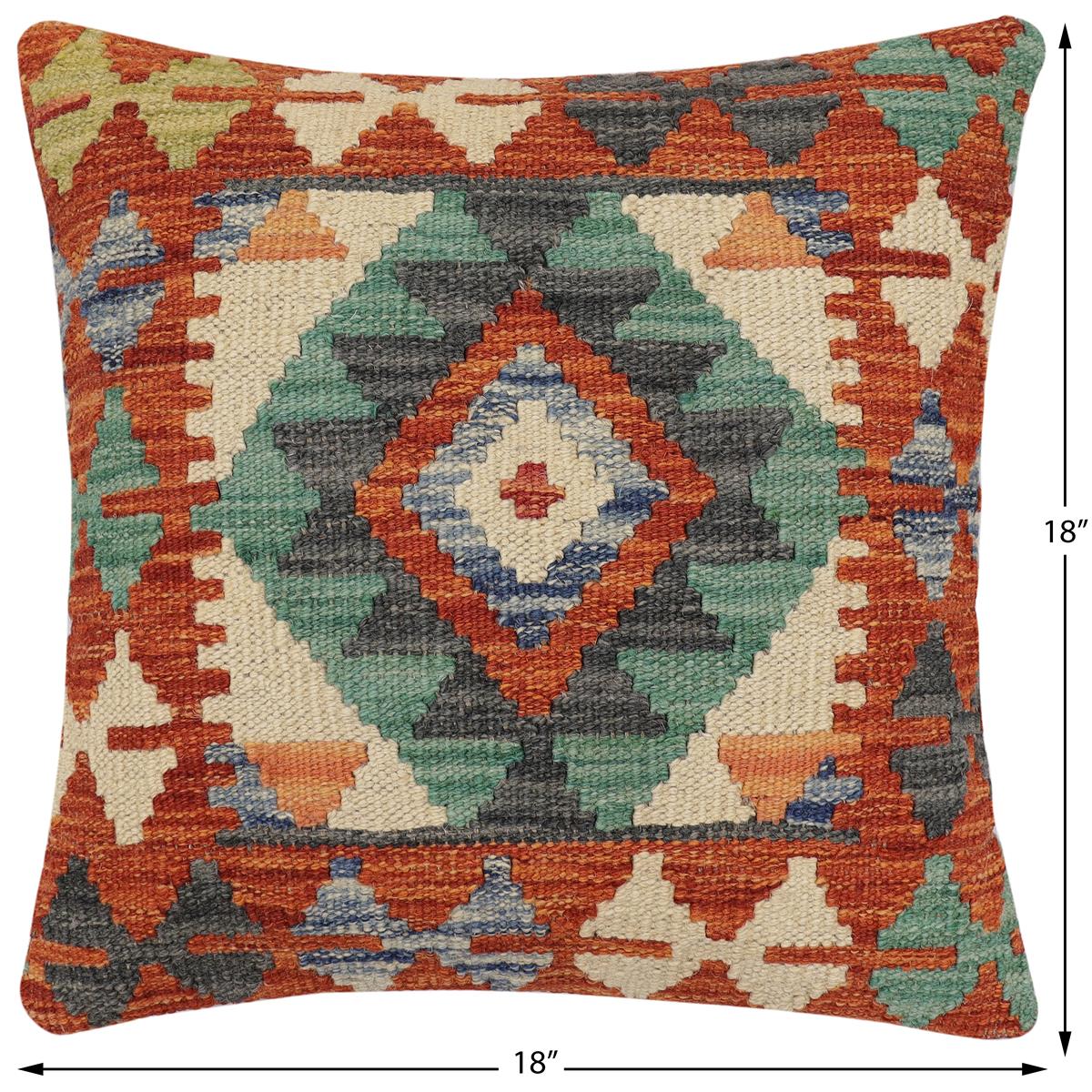 handmade Traditional Pillow Rust Blue Hand-Woven SQUARE 100% WOOL Hand woven turkish pillow2 x 2