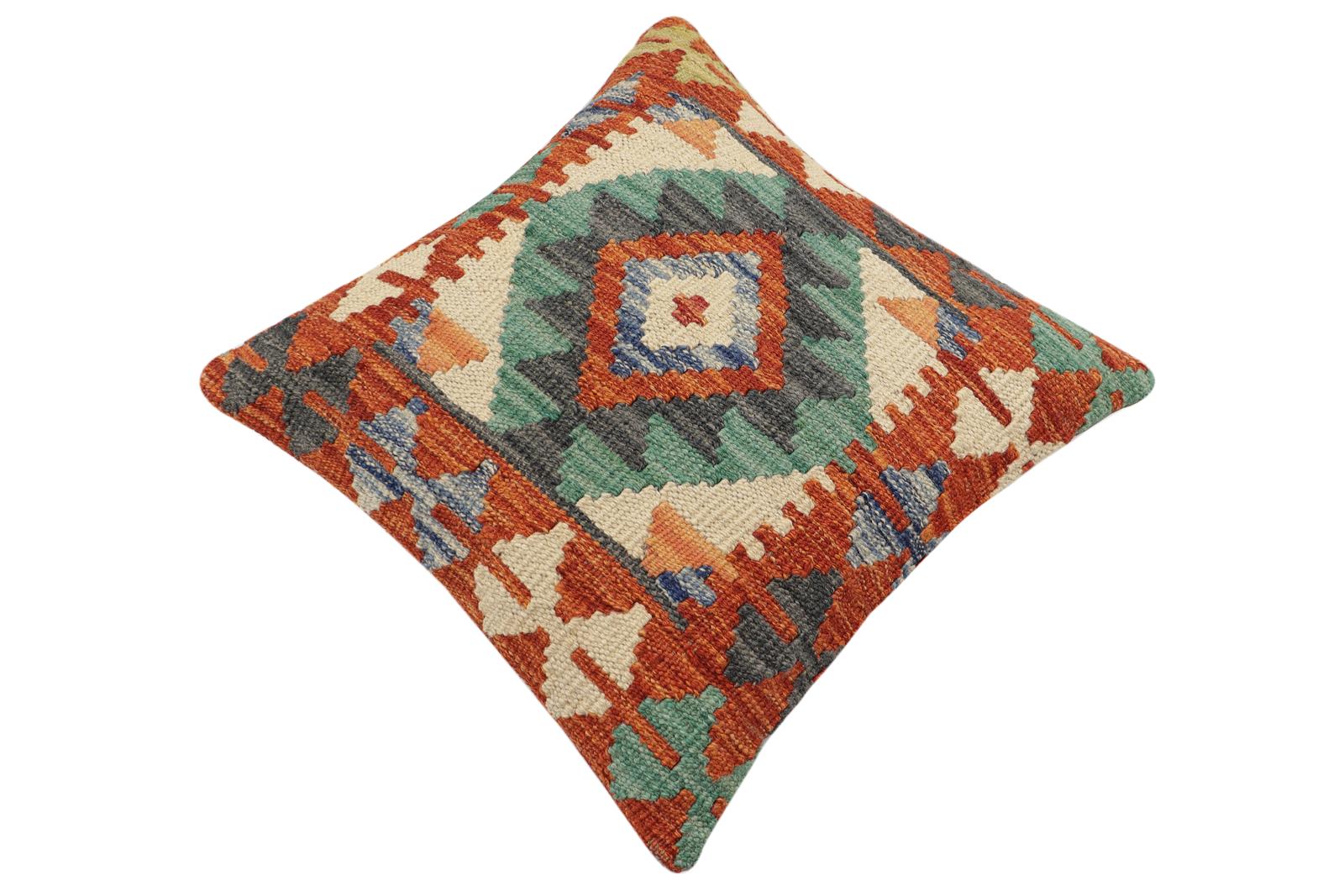 handmade Traditional Pillow Rust Blue Hand-Woven SQUARE 100% WOOL Hand woven turkish pillow2 x 2