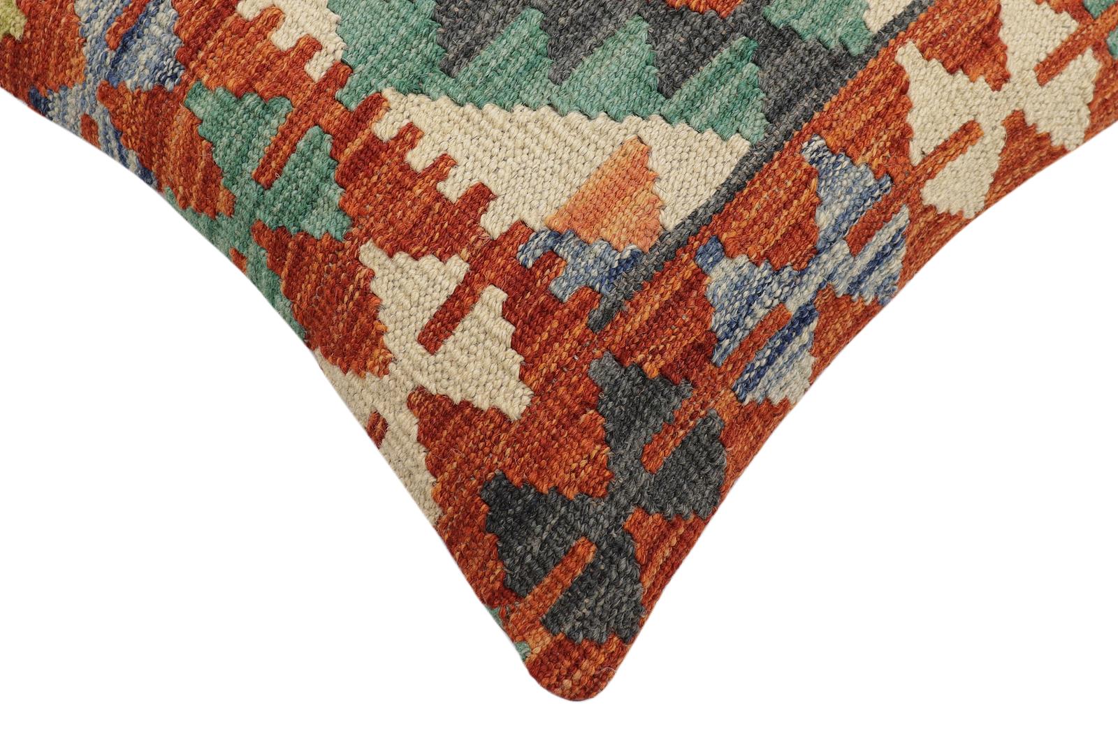 handmade Traditional Pillow Rust Blue Hand-Woven SQUARE 100% WOOL Hand woven turkish pillow2 x 2