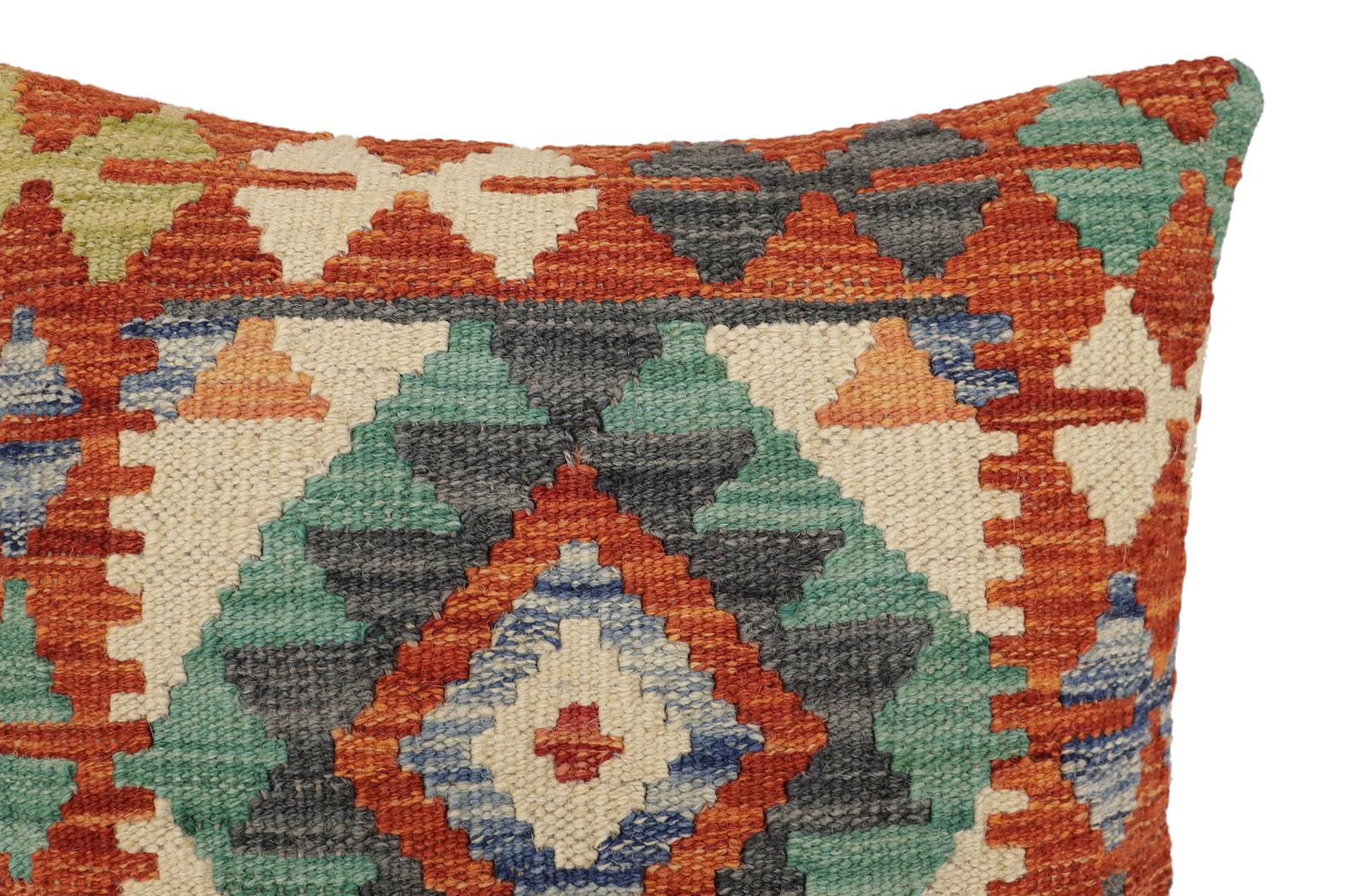 handmade Traditional Pillow Rust Blue Hand-Woven SQUARE 100% WOOL Hand woven turkish pillow2 x 2