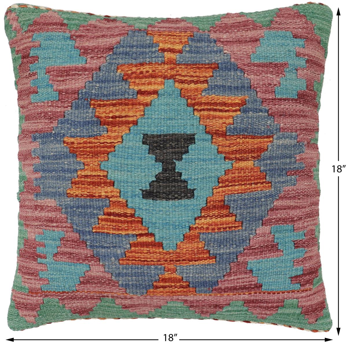 handmade Traditional Pillow Rust Blue Hand-made SQUARE 100% WOOL Hand woven turkish pillow2 x 2