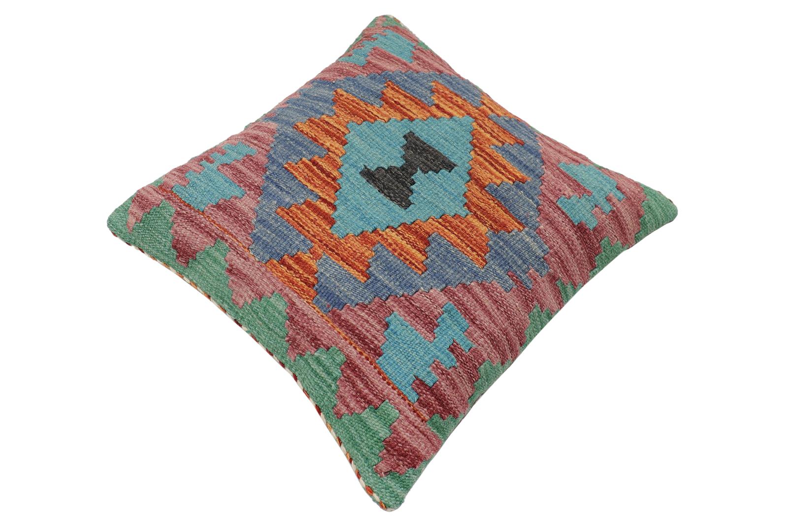 handmade Traditional Pillow Rust Blue Hand-made SQUARE 100% WOOL Hand woven turkish pillow2 x 2