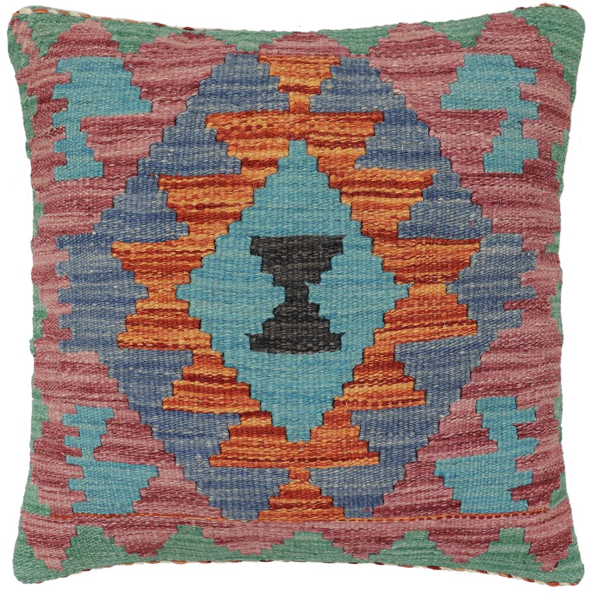 handmade Traditional Pillow Rust Blue Hand-made SQUARE 100% WOOL Hand woven turkish pillow2 x 2