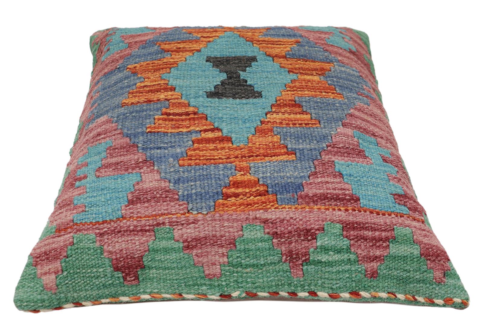handmade Traditional Pillow Rust Blue Hand-made SQUARE 100% WOOL Hand woven turkish pillow2 x 2