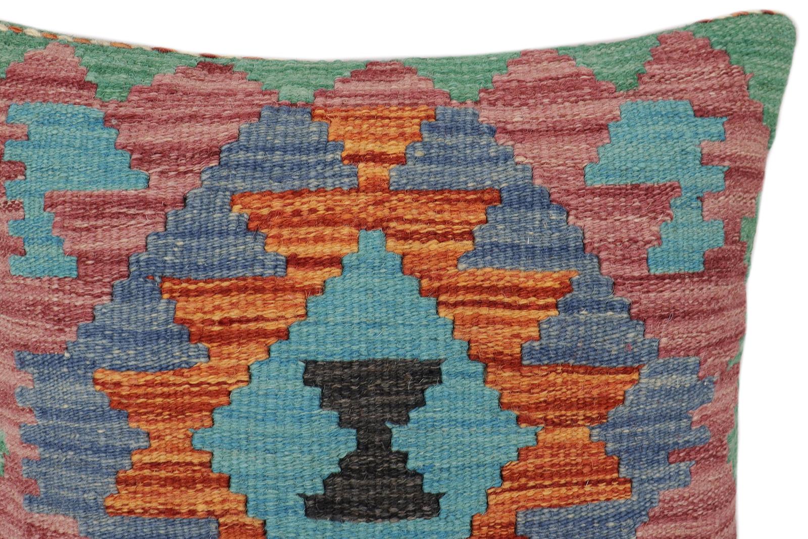 handmade Traditional Pillow Rust Blue Hand-made SQUARE 100% WOOL Hand woven turkish pillow2 x 2