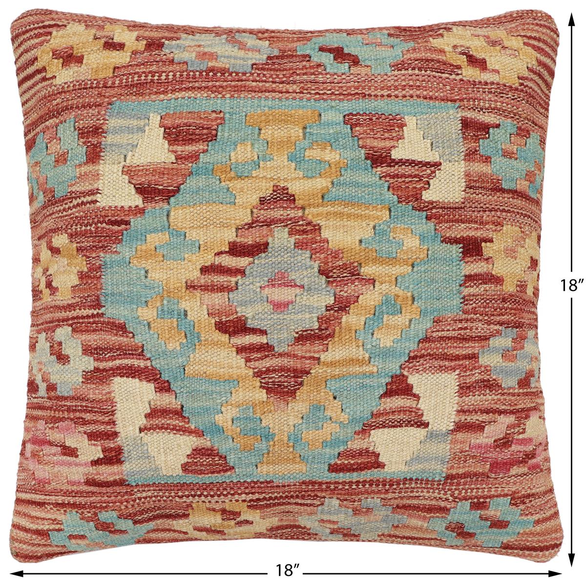 handmade Traditional Pillow Rust Blue Hand-made SQUARE 100% WOOL Hand woven turkish pillow2 x 2