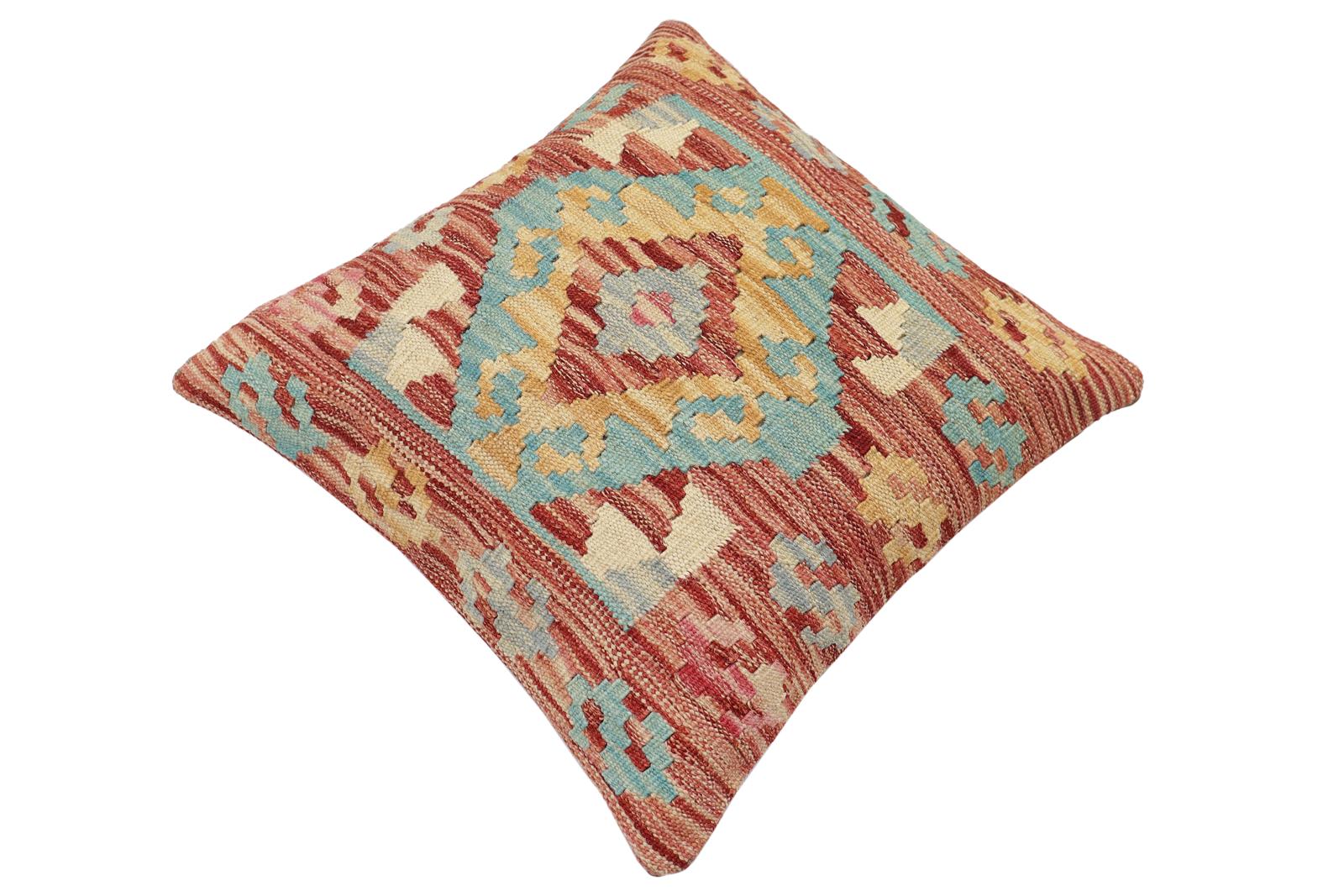 handmade Traditional Pillow Rust Blue Hand-made SQUARE 100% WOOL Hand woven turkish pillow2 x 2