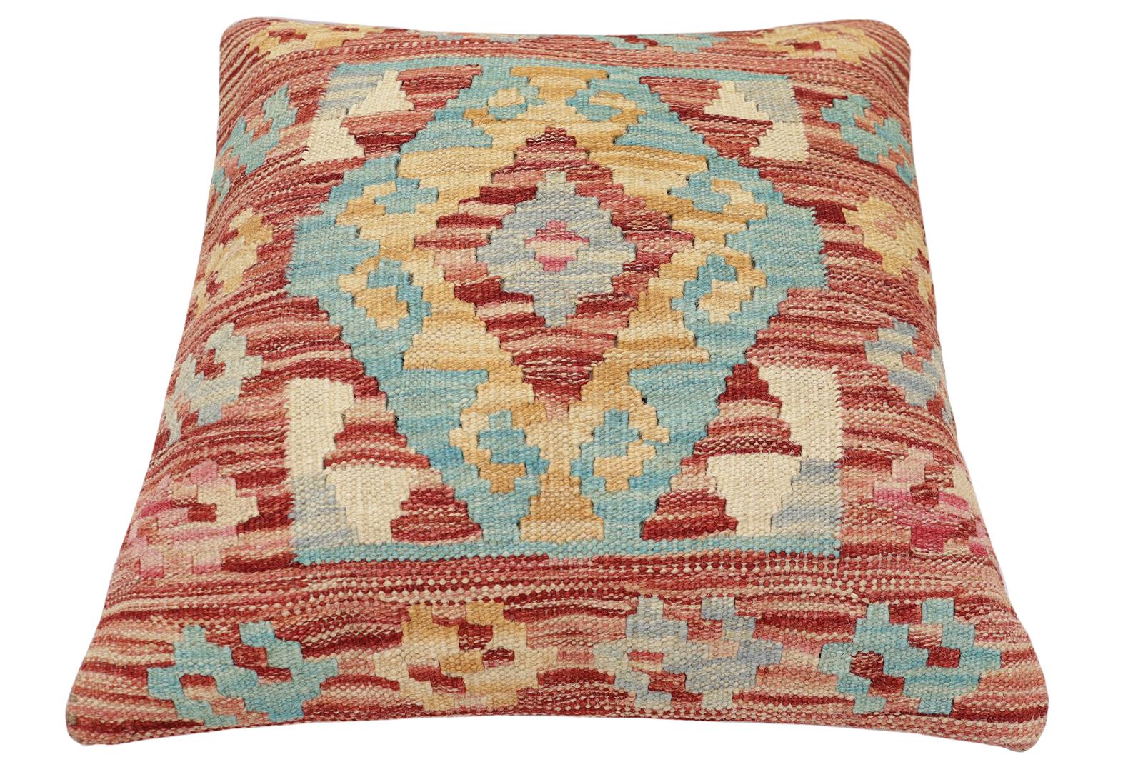 handmade Traditional Pillow Rust Blue Hand-made SQUARE 100% WOOL Hand woven turkish pillow2 x 2