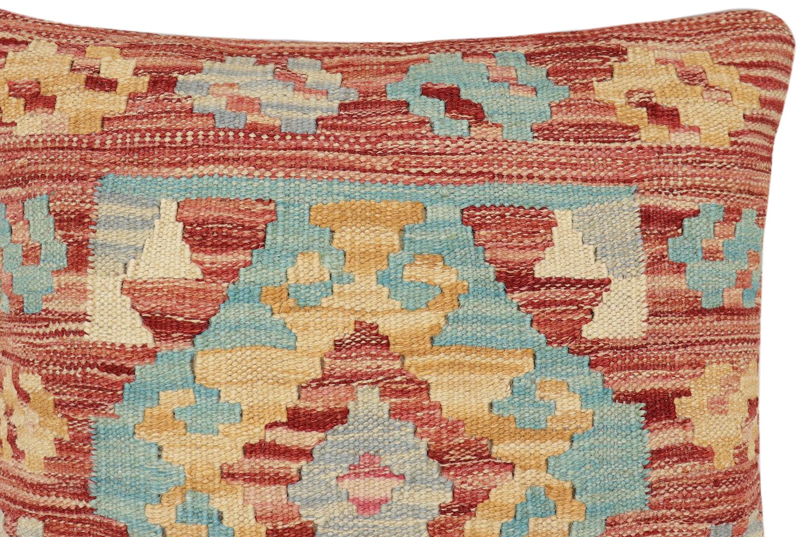 handmade Traditional Pillow Rust Blue Hand-made SQUARE 100% WOOL Hand woven turkish pillow2 x 2