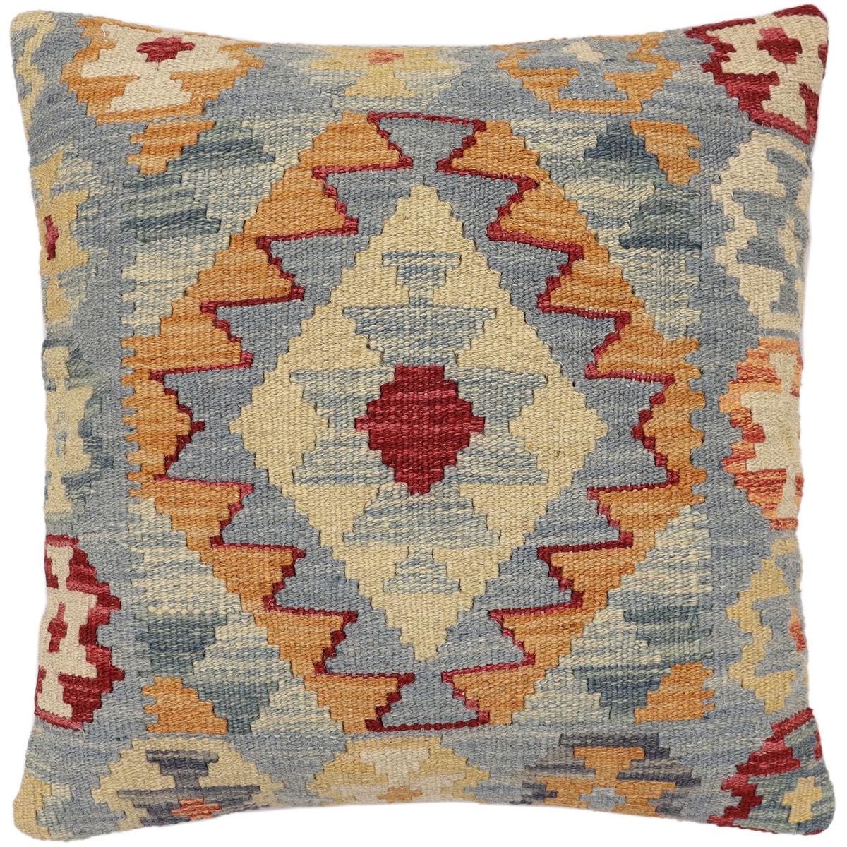 handmade Traditional Pillow Blue Rust Hand-made SQUARE 100% WOOL Hand woven turkish pillow2 x 2