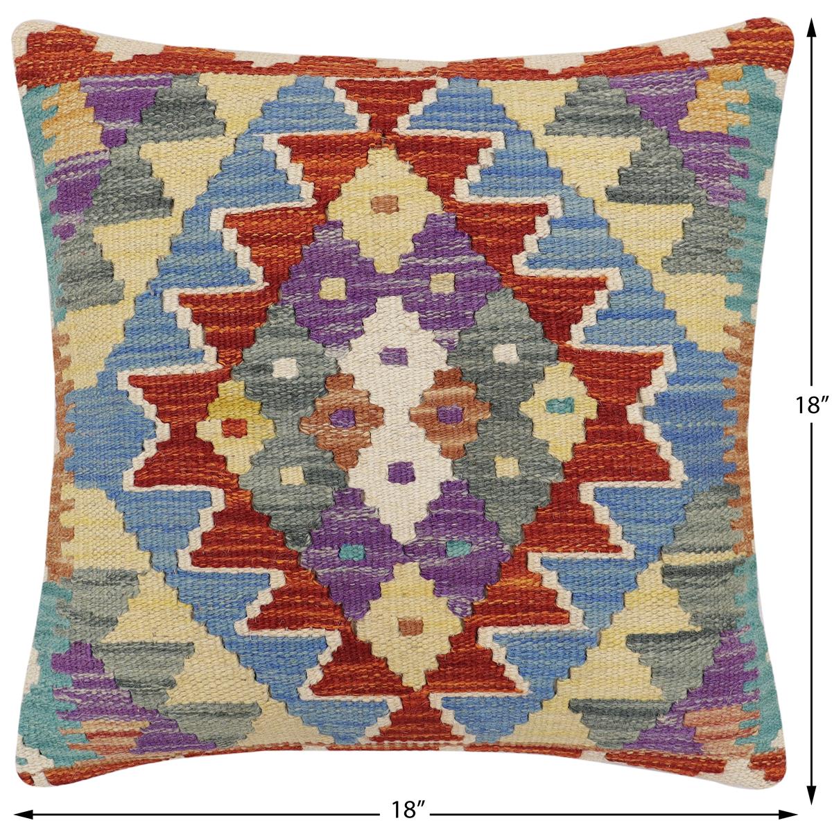 handmade Traditional Pillow Rust Blue Hand-made SQUARE 100% WOOL Hand woven turkish pillow2 x 2