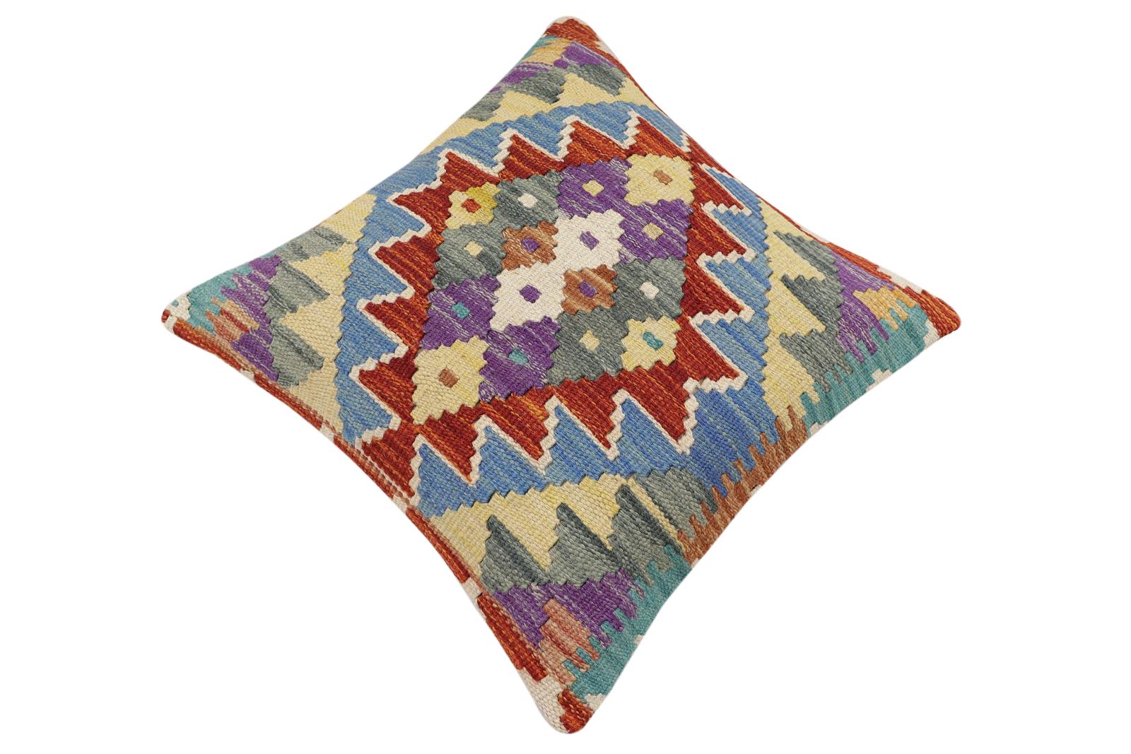 handmade Traditional Pillow Rust Blue Hand-made SQUARE 100% WOOL Hand woven turkish pillow2 x 2