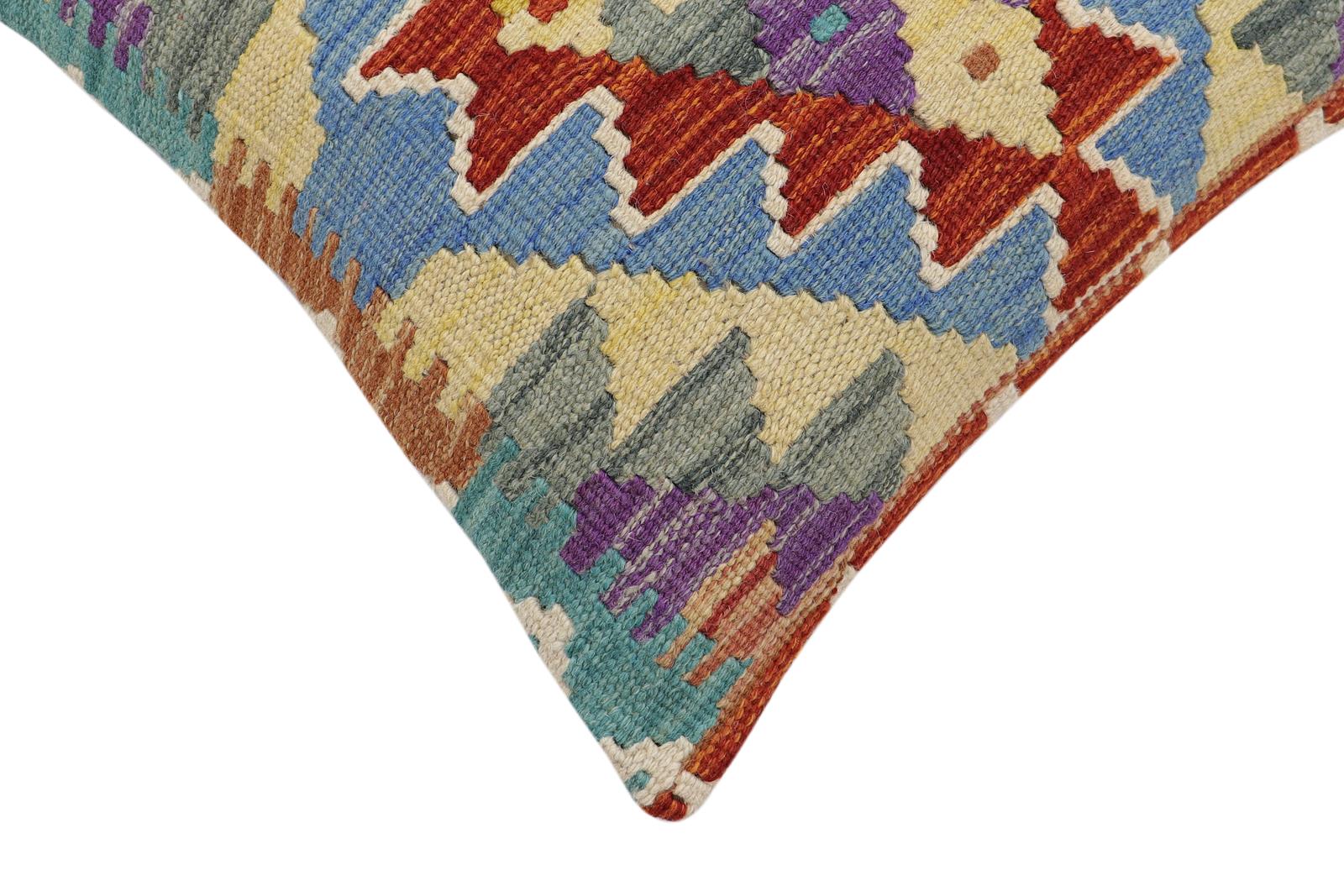 handmade Traditional Pillow Rust Blue Hand-made SQUARE 100% WOOL Hand woven turkish pillow2 x 2