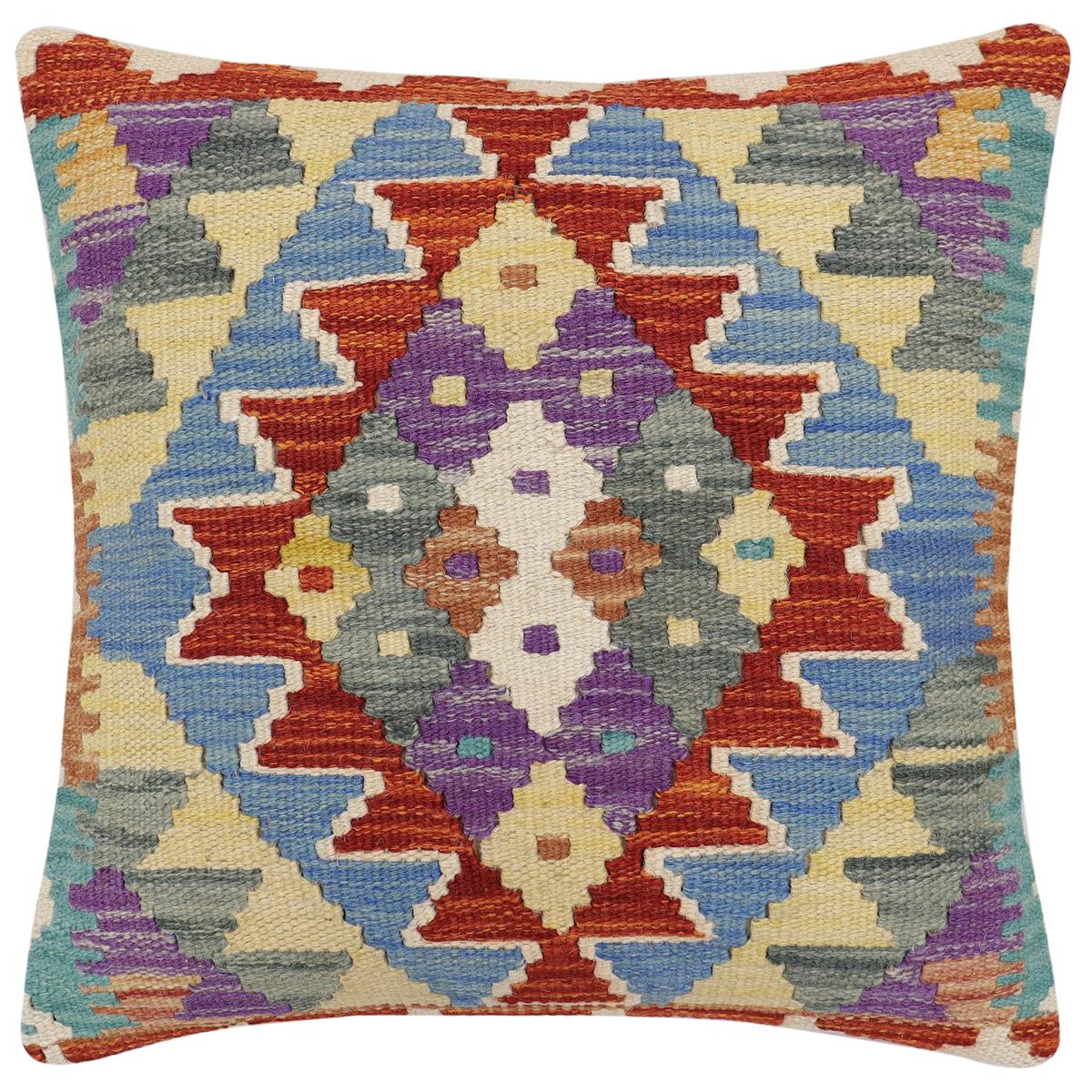 handmade Traditional Pillow Rust Blue Hand-made SQUARE 100% WOOL Hand woven turkish pillow2 x 2