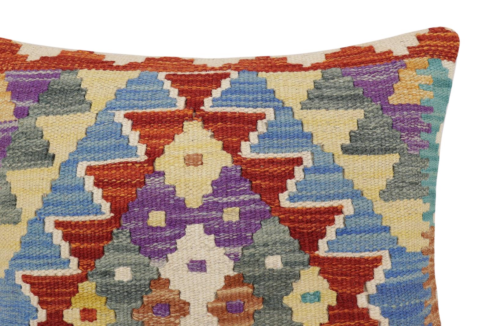 handmade Traditional Pillow Rust Blue Hand-made SQUARE 100% WOOL Hand woven turkish pillow2 x 2