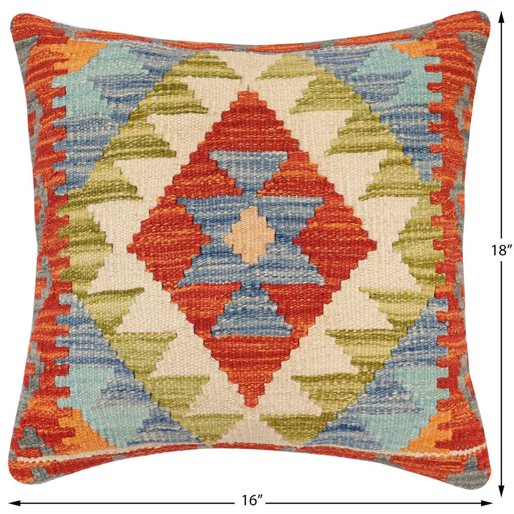 handmade Traditional Pillow Rust Blue Hand-made SQUARE 100% WOOL  Hand woven turkish pillow  3 x 5