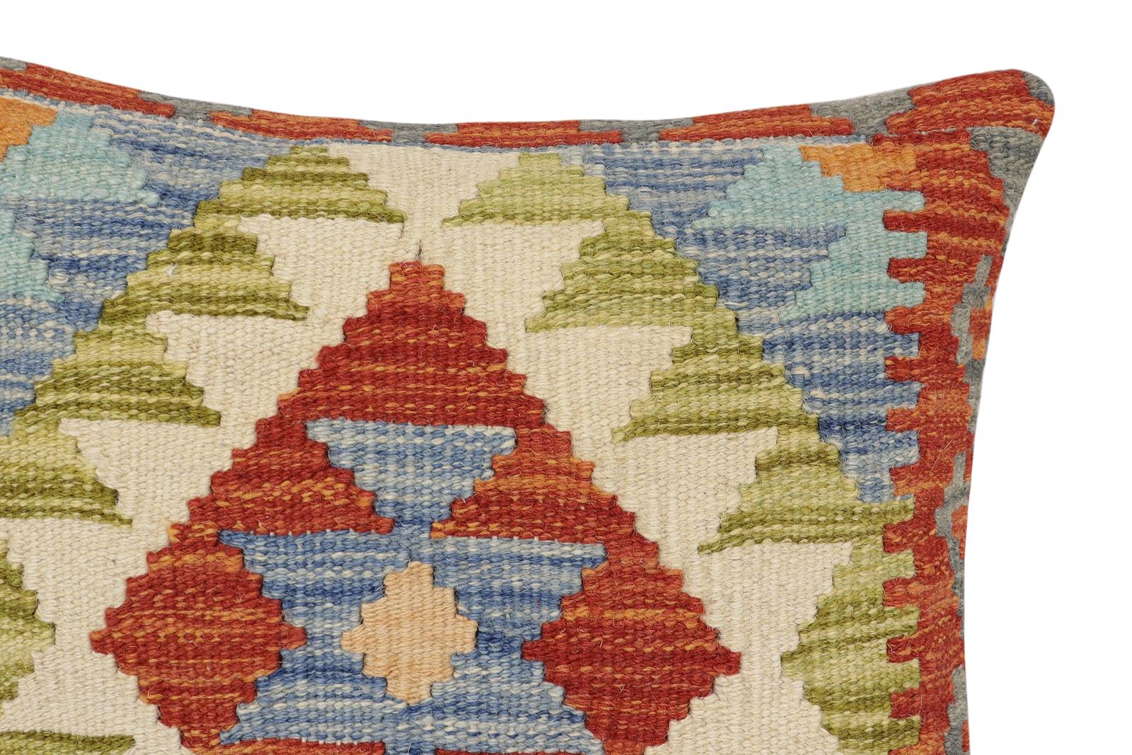 handmade Traditional Pillow Rust Blue Hand-made SQUARE 100% WOOL  Hand woven turkish pillow  3 x 5